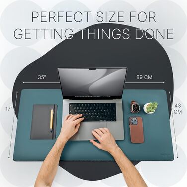 Шкіряний килимок для столу Nordik з органайзером для кабелів, великий килимок для миші та підкладка для письма (Сідло-коричневий/Темно-зелений, 89,9 x 43,2 см), преміум аксесуар для домашнього офісу