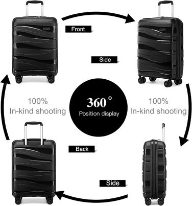 Чемодан-валіза KONO: великий, легкий, з жорстким корпусом, TSA-замком та 4 колесами (білий, чорний, набір 4 шт.)