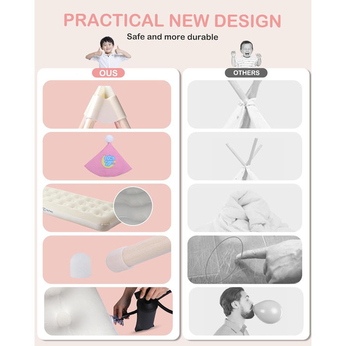 Дитяче намет-типі Heypappy з ліжком, гірляндою та кульками - ігровий будиночок для дівчаток та хлопчиків (рожевий)