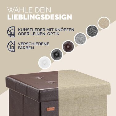 Пуф Casaria® з місцем для зберігання, білий, складний, з м'яким сидінням, 38x38 см. Підходить для спальні, вітальні, передпокою.