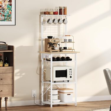 Стелаж кухонний з розетками, підлоговий, 35x48x135 см, 4 гачки, станція для кави з тримачем для пляшок, вінтажний, чорний ABRHR23UE01 (білий)