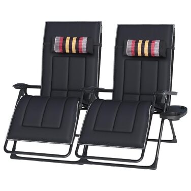 Розкішне крісло-шезлонг для саду та балкону, широке (72 см), з підстаканником та подушкою (2 шт.)