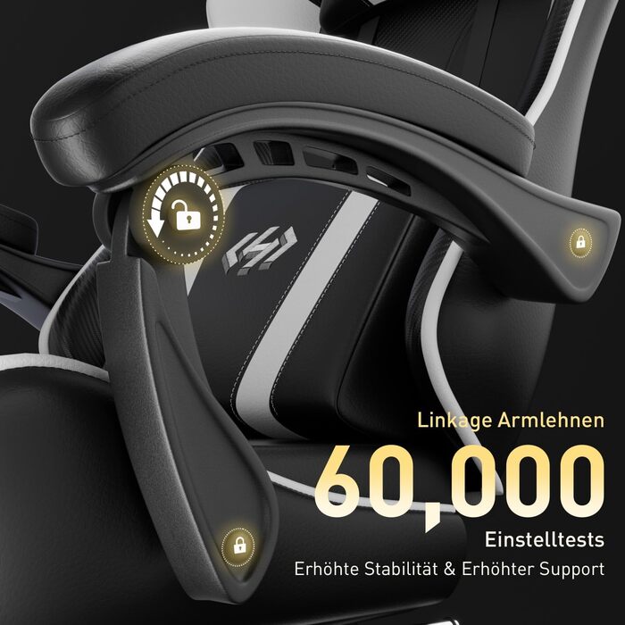 Геймінговий крісло HLONONE, ергономічний ігровий крісло з кишеньковим пружинним матрацом, гоночний крісло для геймерів з підніжкою, підтримкою попереку, регульоване офісне крісло, вантажопідйомність 150 кг, PC крісло (Чорно-білий)