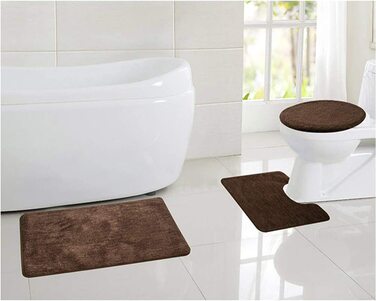 Набір килимків для ванної ELEOPTION (3 шт.): нековзкі, м'які, швидковисихаючі. Килимок для туалету та душової кабіни, колір кавовий