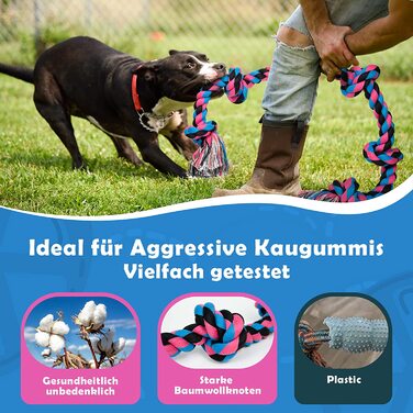 Дуже велика мотузка для іграшок для собак для агресивних жувачів - 110 см, 6 вузлів, міцна мотузка для жування іграшок для великих собак, неруйнівна бавовняна мотузка для собак великих і середніх порід, перетягування каната для чищення зубів XXL-6KONT