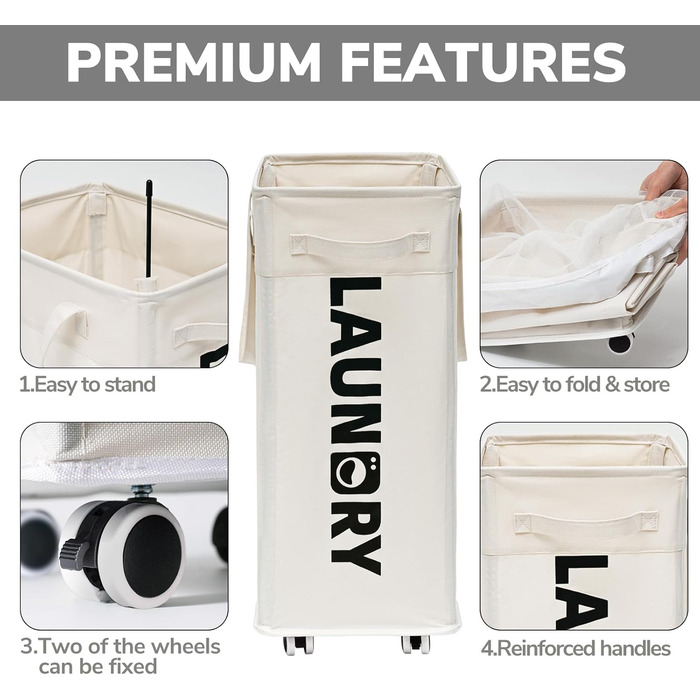 Кошик для білизни на колесах Goodpick, сірий, 75 л, знімний мішок для прання, 1 шт.