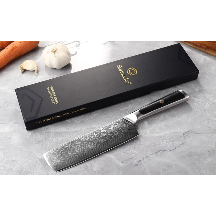 Набір ніжів Sunnecko: Японський ніж Nakiri 7 дюймів з дамаської сталі - кухонний ніж для нарізання овочів та фруктів з ергономічною ручкою