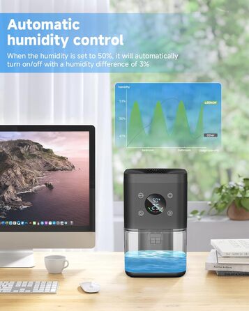Електричний осушувач повітря 1800 мл - тихий осушувач для дому з функцією відтавання, очищення повітря та захистом від вологи. Ідеально для спальні та ванної кімнати (білий/чорний)