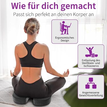 Ортопедична подушка на сидіння для копчика та стегон, ергономічна подушка для офісного крісла та авто з ефектом пам'яті (Memory Foam), протиковзкою основою, чорна