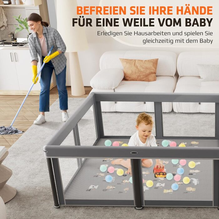 Дитячий портативний ігровий центр (laufstall) з матом, 127x127x69 см. Безпечний та зручний для дому та на вулицю. В комплекті 50 кульок.