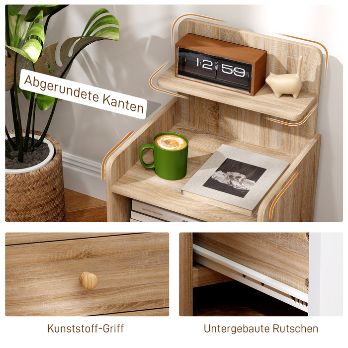 Приліжкова тумбочка з місцем для зберігання, виготовлена з ДСП, з фіксацією від перекидання, сучасний дизайн, натуральне дерево.