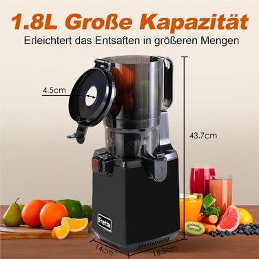 Фреш-прес Fretta Slow Juicer: Швидкий та Зручний Електричний Соковитискач для Овочів та Фруктів (1.8л, 250W, Чорний)