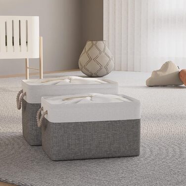 OUTBROS Коробки для зберігання (3 шт.) 33x23x20 см, тканинні, з шнурком та ручкою, складні, сірий/білий