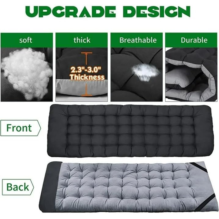 Розкладне кемпінгове ліжко з матрацом та кишенями, сталевий каркас, Oxford, витримує до 200 кг, 190x71x36 см, чорне