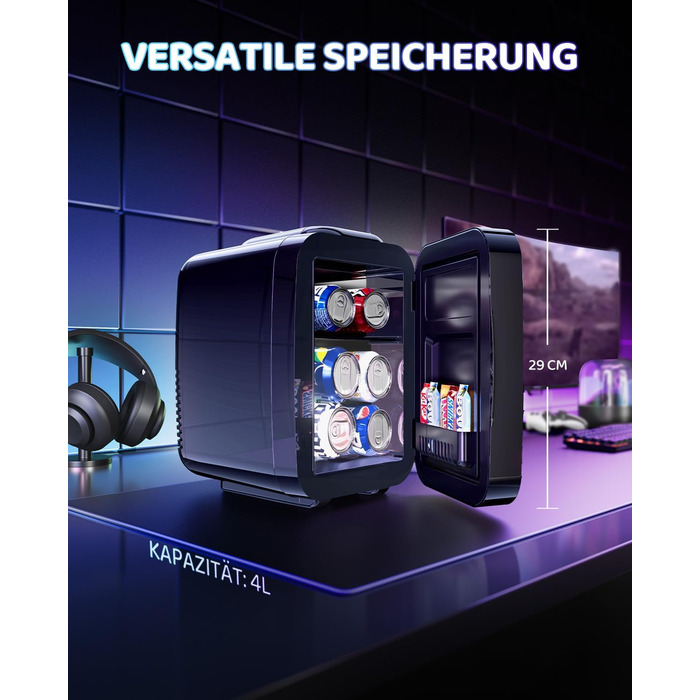 Міні-холодильник LIGIANT MF01C 4Л з 7 режимами підсвітки та функцією підігріву, безшумний, AC/DC, для авто, офісу та геймерської кімнати (білий)