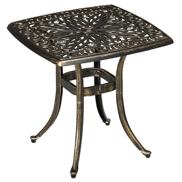 Outsunny Side Table Патіо Стіл з отвором для парасольки 54x54x52.5 см Алюмінієва рама в бронзі, ідеально підходить для саду та балкона