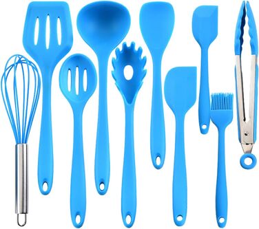 Набір кухонного приладдя з 10 предметів, силіконовий, антипригарний, нековзний, синій