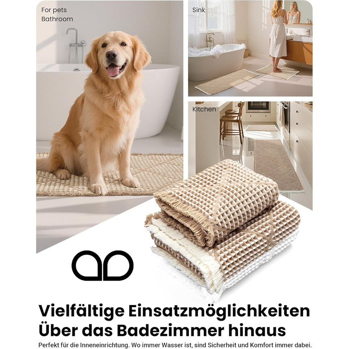 Набір килимків для ванної кімнати (2 шт.) - великий та середній, неслизькі, пранні, бохо-стиль, 51x120 см + 46x77 см, коричневий