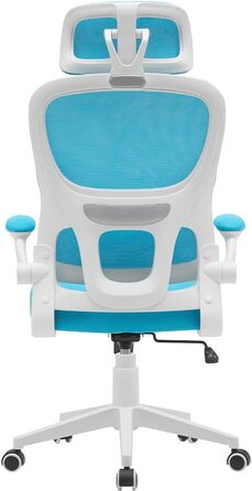 Ергономічне крісло BAKAJI для офісу з підтримкою попереку та підголівником, обертове, регульоване по висоті, дихаючий матеріал, антипотійна тканина (Світло-блакитний)