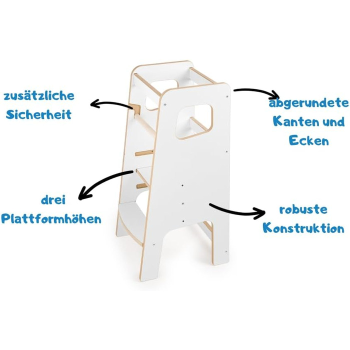 Дитячий навчальний стільчик Монтессорі з перекладиною – білий кухонний помічник, підставка для малюків, безпечний та надійний, з фіксатором, регульована висота, улюблець батьків, сучасний та стійкий, модель 4 - Білий (модель 3 - Білий)