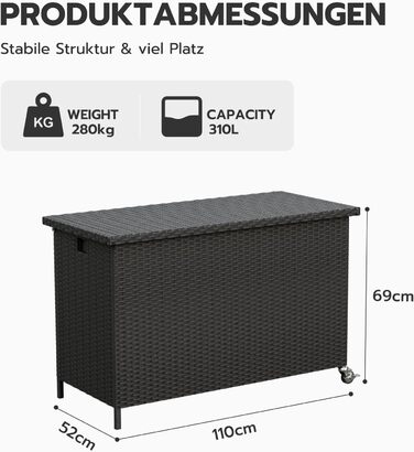 Водонепроникний садовий ящик Amopatio Gartenbox 480л з поліротангу, металевий ящик для подушок на колесах з газліфтом для саду та балкону (чорний)