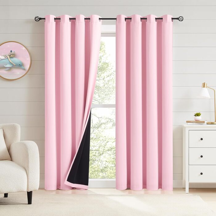 Штори Beauoop Pink Blackout з люверсами, комплект 2, 175x140 см, непрозорі