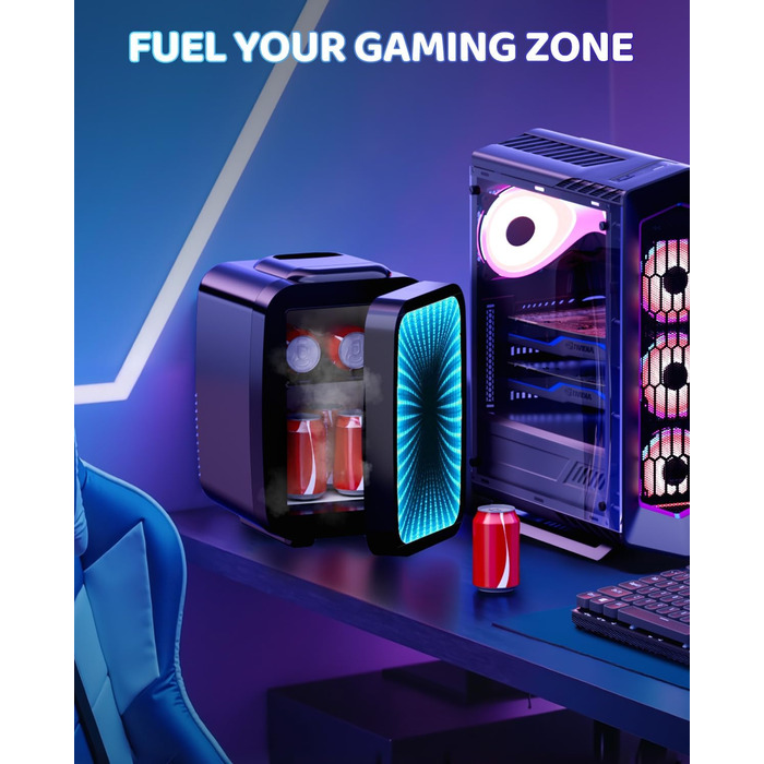 Міні-холодильник LIGIANT MF01C на 4Л з 7 режимами підсвічування та функцією підігріву, безшумний, AC/DC, для авто, офісу та геймерської кімнати (чорний глянцевий)