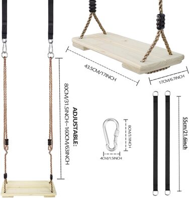 Шовковий крісло-гойдалка KINSPORY з регульованим канатом, для дому та саду, до 130 кг, світло-коричневий