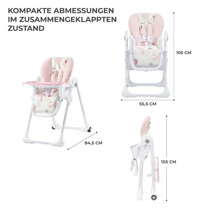 Дитячий стільчик Kinderkraft Yummy Single Рожевий - багатофункціональний, з регульованою підніжкою, PU-матеріал, легко миється