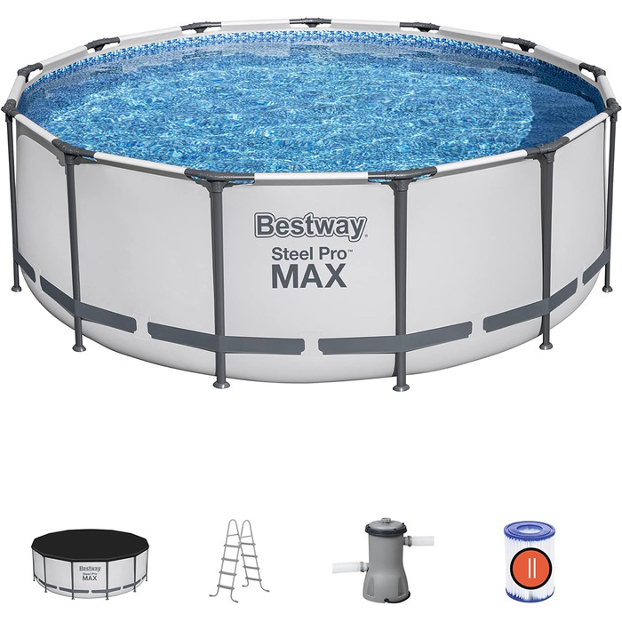 Відкритий басейн Steel Pro Max, 396 x 122 см, система FrameLink, драбина, брезент, насос і картридж для фільтра