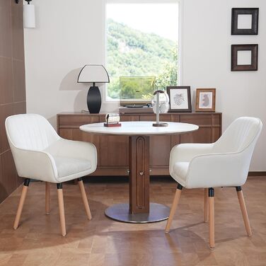 Крісла для обідньої зони ELUCHANG (2 шт.), поворотні на 360°, м'яке сидіння 10 см, високі підлокітники, кремово-білий велюр, до 150 кг, для спальні, кухні, вітальні