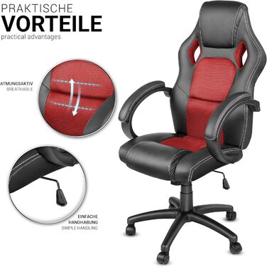 Офісне крісло TRESKO Racing Executive Chair, 14 кольорів, м'які підлокітники, кулісний механізм, протестовано SGS, червоний