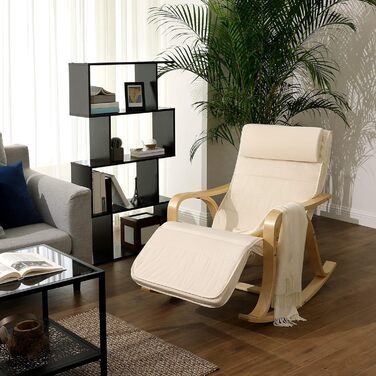 Крісло-гойдалка SONGMICS з берези, бежеве, з регульованою підставкою для ніг, бавовняний чохол, до 150 кг