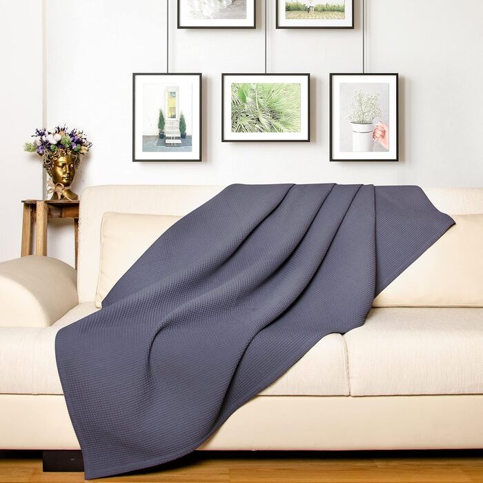 Плед LAYNENBURG Premium 180x220 см, вафельна тканина, 100% бавовна, антрацит