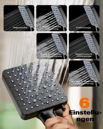 Фільтр для душу Cobbe з шлангом, високонапірна ручна лійка з 20-ступеневою фільтрацією, економна лійка з 6 режимами розпилення, дощова лійка для жорсткої води (чорний матовий)