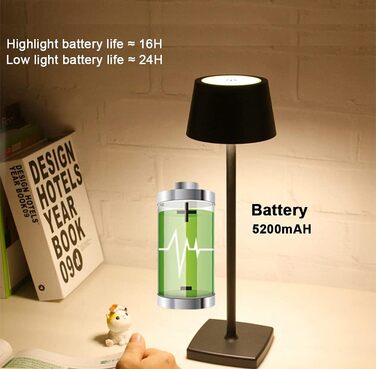 Настільна лампа бездротова 2 шт. (золота), IP54, 6000mAh, повна цинкова сплава, регулювання яскравості, для дому та бізнесу