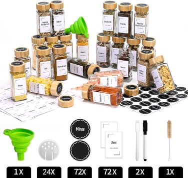 Набір бамбукових контейнерів для спецій на 24 шт. (120 мл) з воронками та етикетками