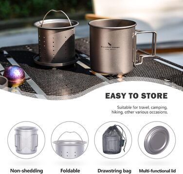 iBasingo чашка Titan 420мл з ситечком для чаю та кришкою. Легка туристична чашка з фільтром, для кемпінгу, подорожей, пікніків. Модель Ti3054D