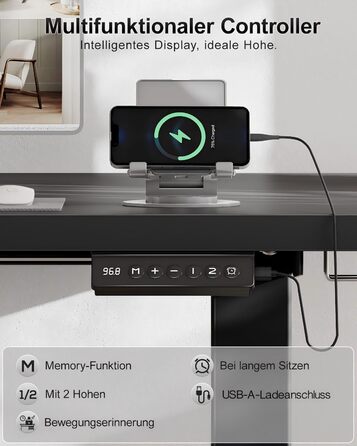 Електричний дитячий стіл Airfish, 80x60 см, регулювання висоти, пам'ять, для дому/офісу, стоячи/сидячи (чорний)