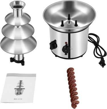 Шоколадний фонтан SABUIDDS з нержавіючої сталі, 4 рівні, з функцією плавлення. Підходить для шоколаду, сиру, солодощів та лікеру. Ідеальний для бранчів, вечірок, святкування Нового року та Різдва.