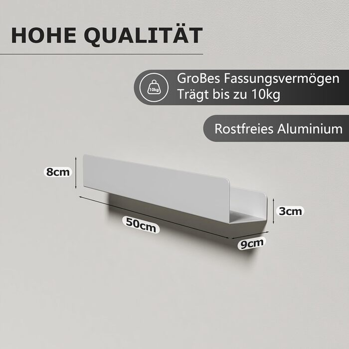 Поличка для душу Rekita без свердління, органайзер для ванної кімнати 40 см, поличка з нержавіючої сталі з 4 знімними гачками, тримач для шампуню для душу, настінна поличка, органайзер для ванної кімнати (Білий-50 см)