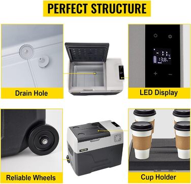 Автохолодильник VEVOR 35л нержавіюча сталь 12/24V DC та 220V AC, портативний компресорний міні-холодильник -20°C до +20°C для авто, вантажівок, кемпінгу, відпочинку