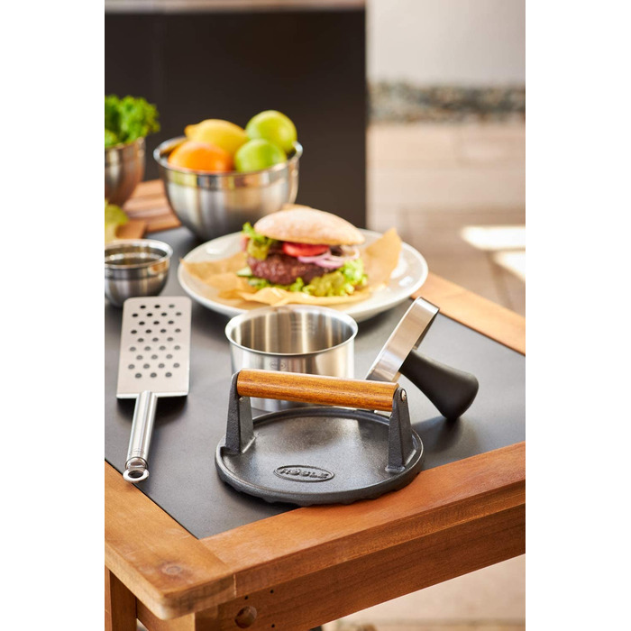 Набір для приготування бургерів RÖSLE 3-в-1 з пресом, вагами та лопаткою, нержавіюча сталь 18/10, чавун з емалевим покриттям