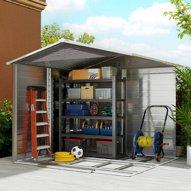 Металевий сарай для інструментів, стійкий до погодних умов та антикорозійний, із замком, розміром 2,40 x 2,06 x 1,98 м, світло-сірий