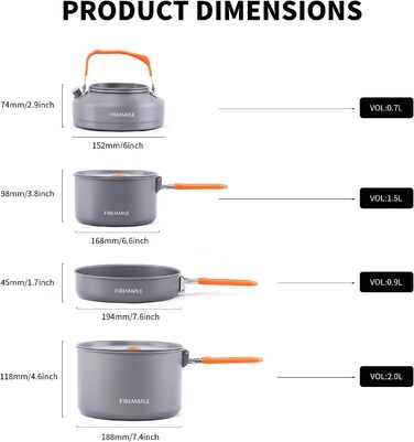 Набір кухонного посуду Fire-Maple Feast 4 для кемпінгу та відпочинку на природі (4-5 осіб)