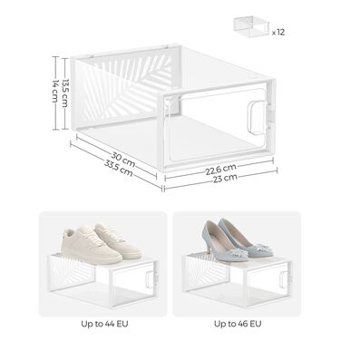 Складні взуттєві коробки для взуття до розміру 44, - Прозора + Біла / 12