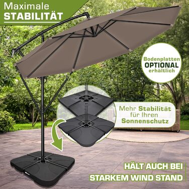 Садова парасолька Tillvex Alu 300 см, Cappuccino: підвісна парасолька-ампеля з кривопотом, стійкою та захистом від вітру, водонепроникна, UV-захист, алюмінієва