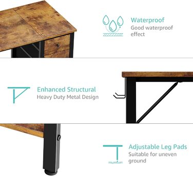 Комп'ютерний стіл Lufeiya з 4 висувними ящиками та полицями для зберігання. Сучасний стіл для дому, офісу, спальні, для студентів, під ПК. Рустичний коричневий, 119,4 см