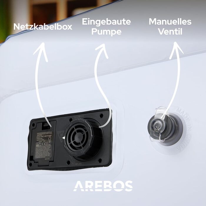 Надувний матрац Arebos | Самостійно надувний матрац 203 × 95 × 51 см для 1 особи | Гостьовий матрац з електричним насосом | Надувний матрац з сумкою для транспортування для кемпінгу/до дому | (Синій/Білий)