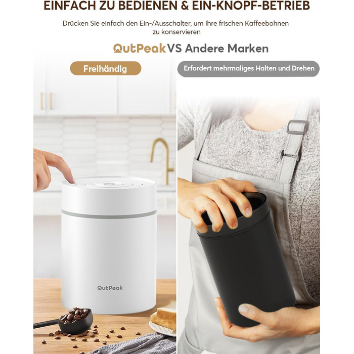 OUTPEAK Neo 2025 Kilo Auto-Vakuum-Kaffeedose: Вакуумний контейнер для кави OUTPEAK Neo 2025 Kilo, 1,5 л (500 г кавових зерен), з автоматичним вакуумуванням, нержавіюча сталь, для бариста, подарунок (великий, матовий чорний)